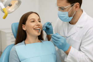 Paciente en consulta dental recibiendo limpieza profesional en Arrecife.
